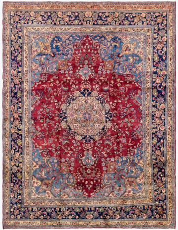 9' 6 x 12' 2 Hand Knotted Mashad Persian Wool Rug