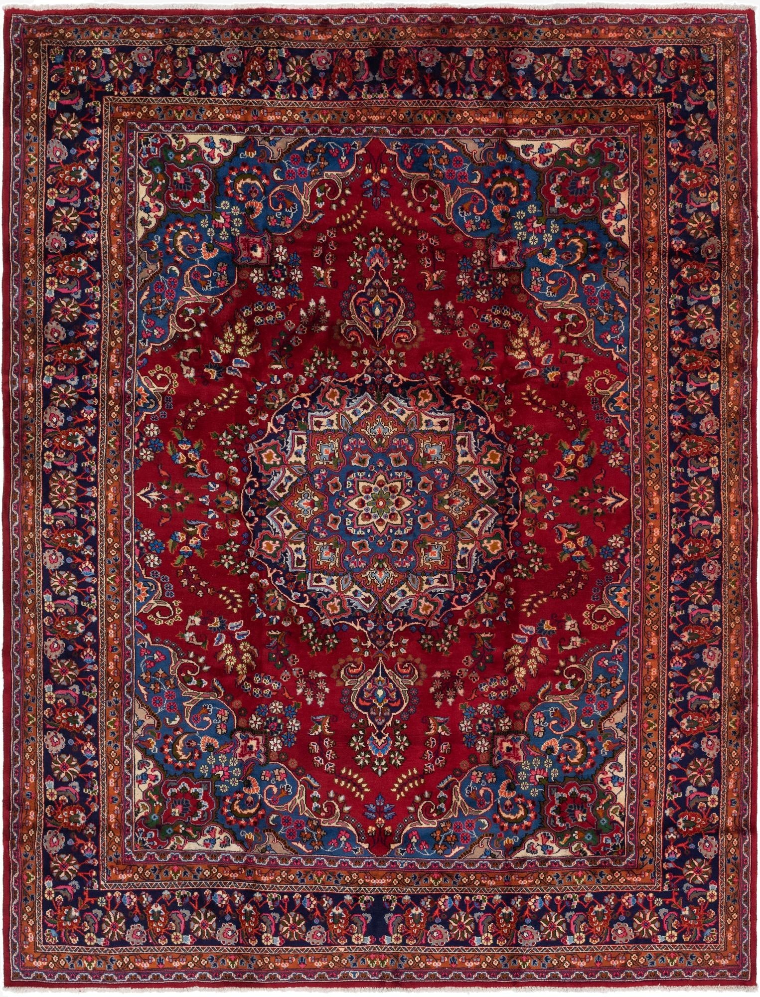 9' 6 x 12' 8  Hand Knotted Mashad Persian Wool Rug
