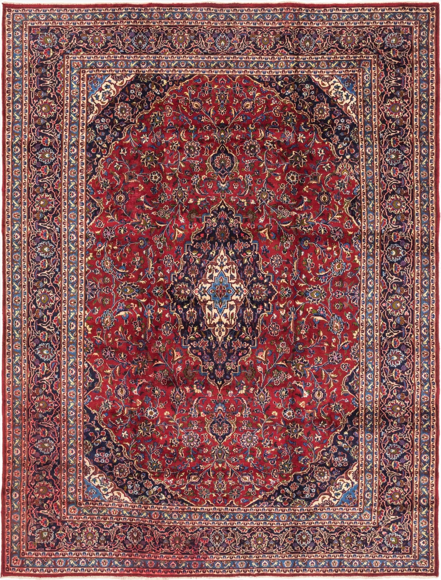 9' 7 x 12' 6  Hand Knotted Mashad Persian Wool Rug