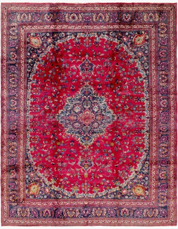 9' 10 x 12' 7 Hand Knotted Mashad Persian Wool Rug
