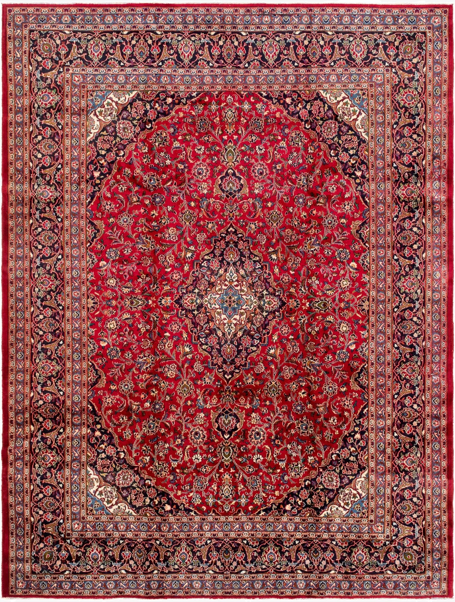 9' 9 x 12' 8  Hand Knotted Mashad Persian Wool Rug