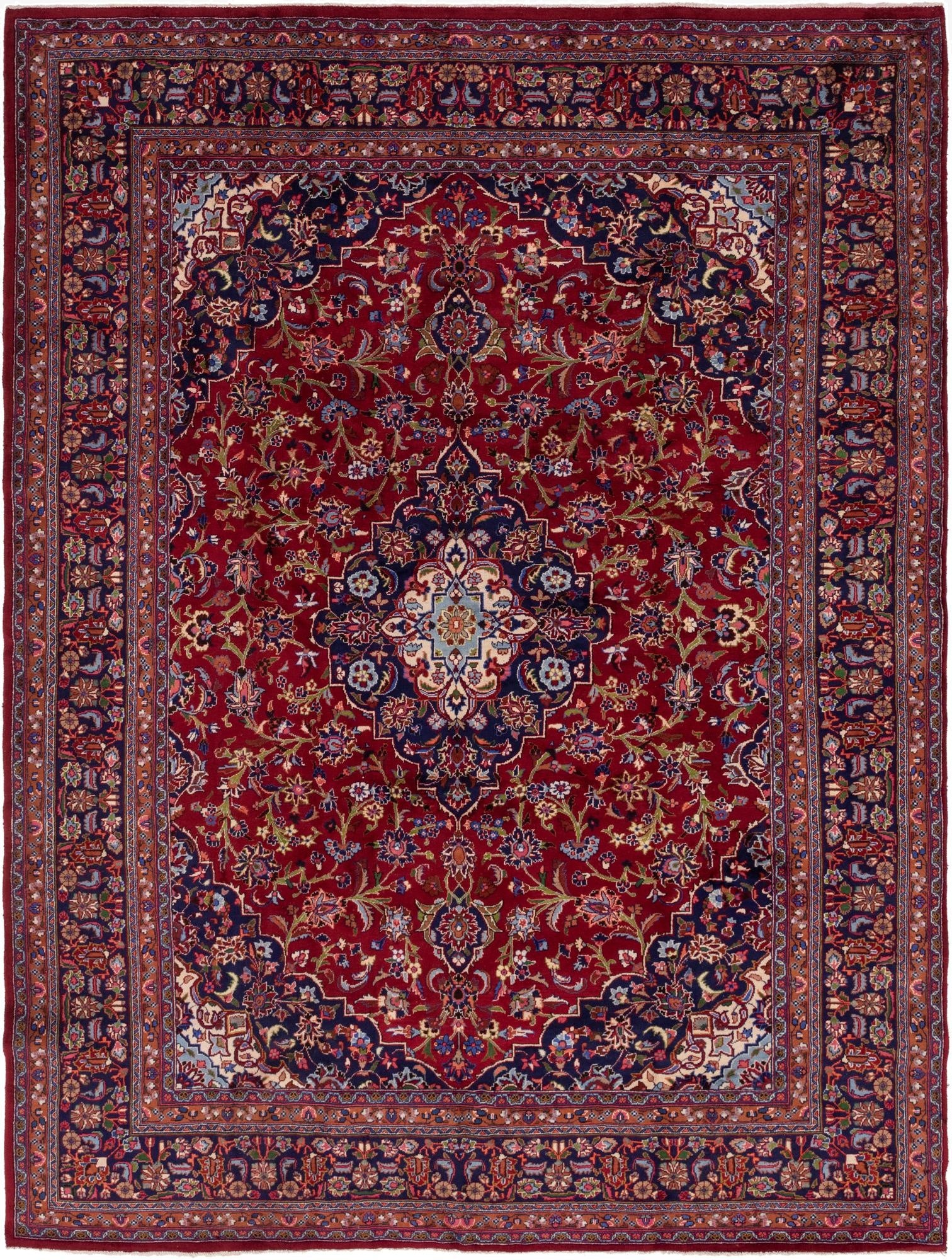 9' 8 x 12' 10  Hand Knotted Mashad Persian Wool Rug