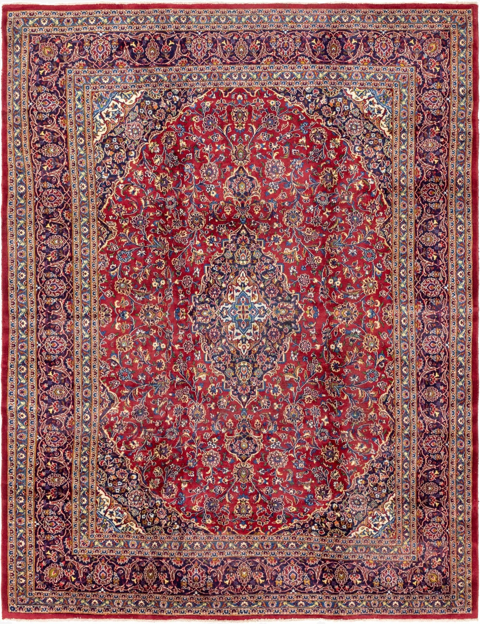 9' 7 x 12' 8  Hand Knotted Mashad Persian Wool Rug