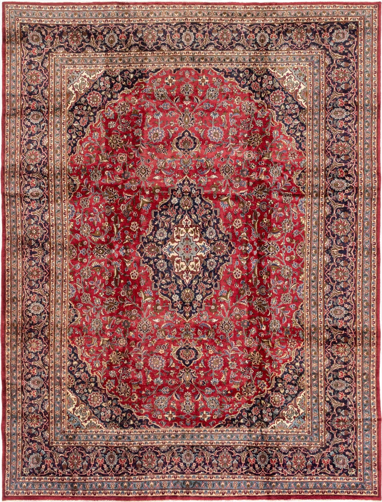 9' 7 x 12' 4  Hand Knotted Mashad Persian Wool Rug