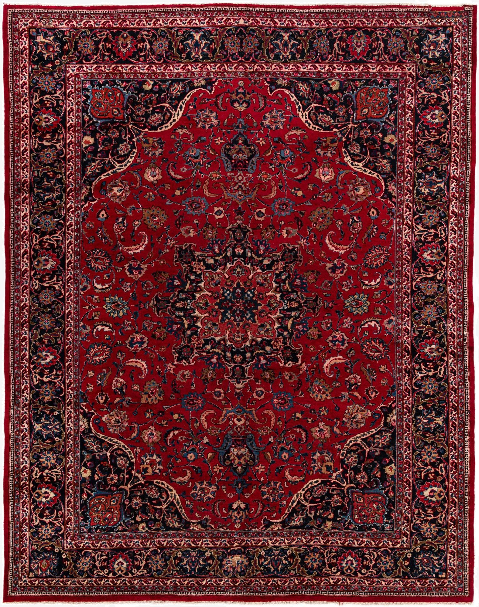 9' 8 x 12' 6  Hand Knotted Mashad Persian Wool Rug