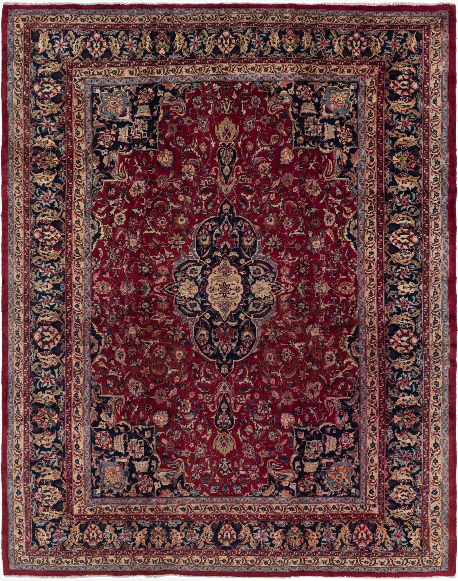 9' 10 x 12' 6  Hand Knotted Mashad Persian Wool Rug