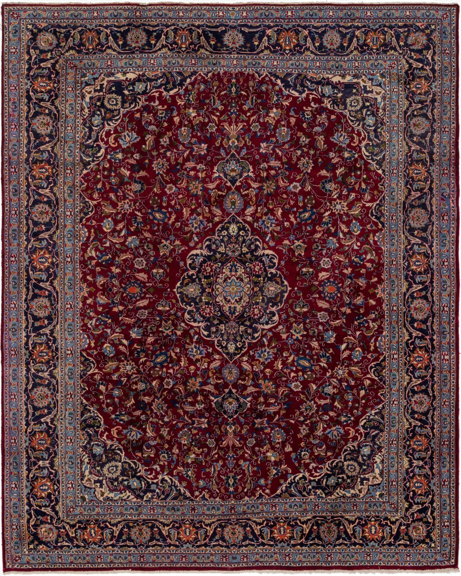 9' 4 x 12' 3  Hand Knotted Mashad Persian Wool Rug