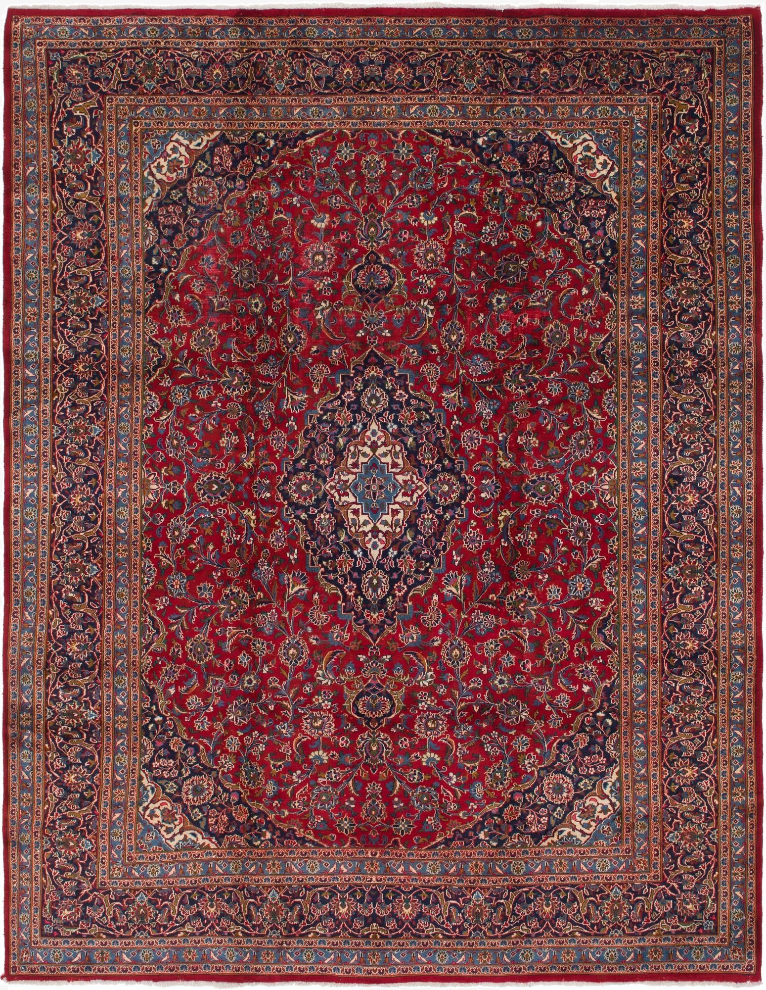 9' 9 x 12' 9  Hand Knotted Mashad Persian Wool Rug