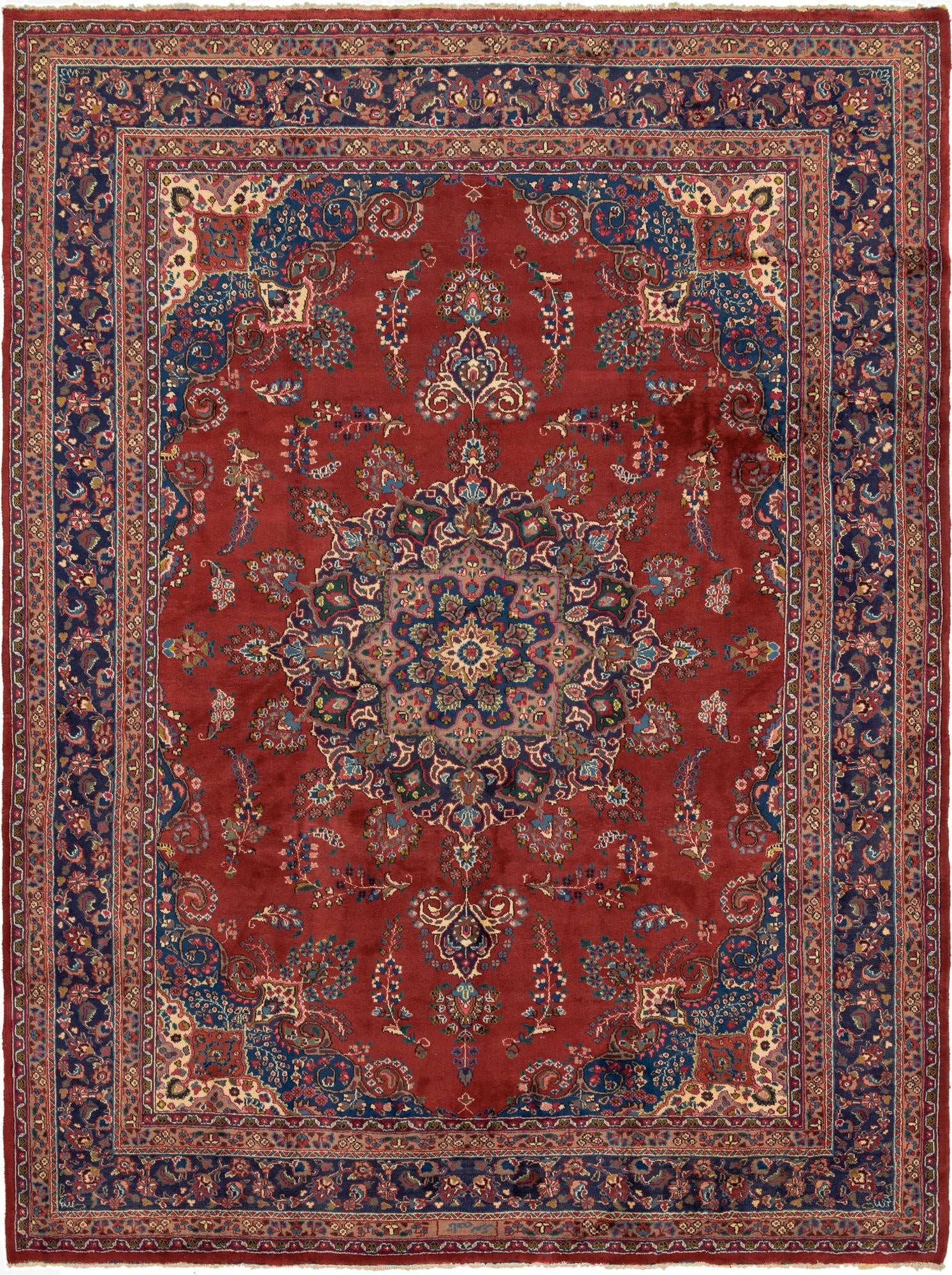 9' 6 x 12' 10  Hand Knotted Mashad Persian Wool Rug