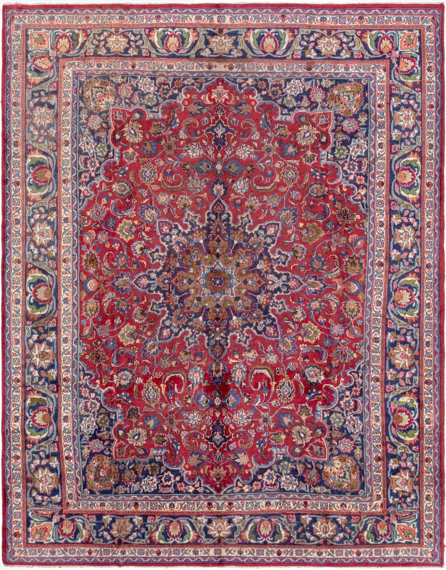 9' 7 x 12' 5  Hand Knotted Mashad Persian Wool Rug