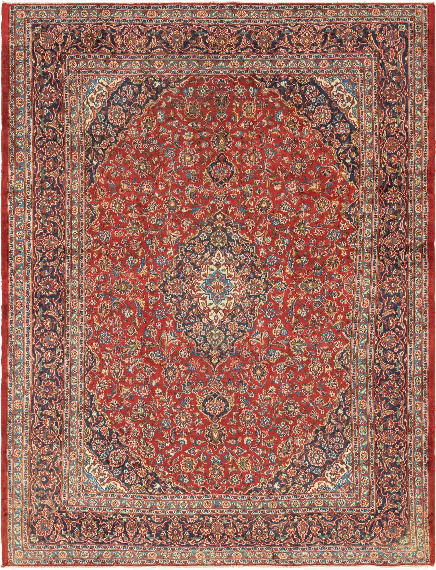 9' 8 x 12' 9  Hand Knotted Mashad Persian Wool Rug