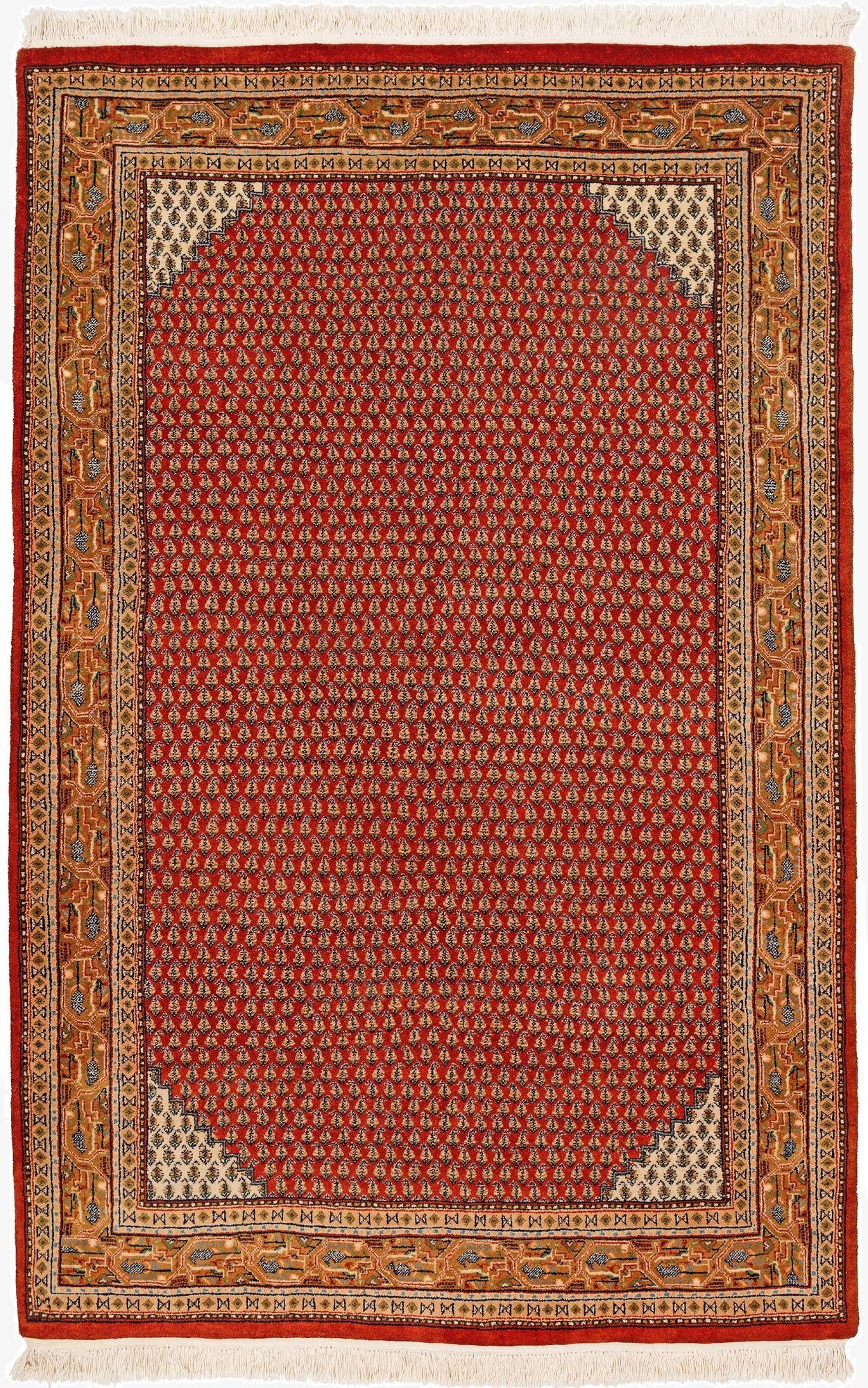 4' 3 x 6' 7  Hand Knotted Mir Oriental Wool Rug