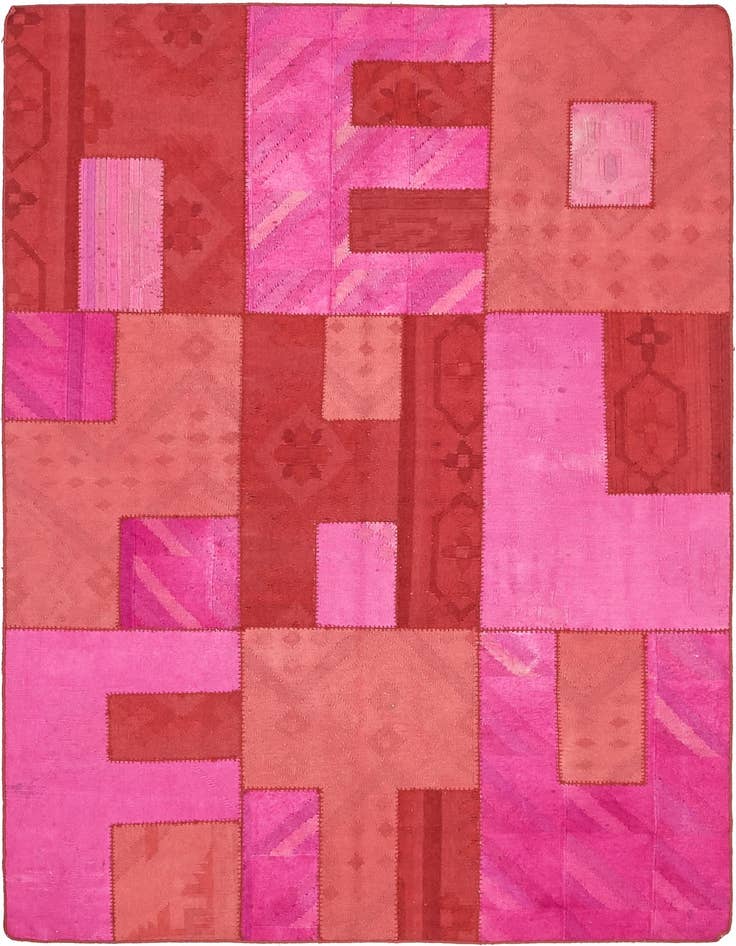 Detail image of 4' 6 x 6' 7 Hand Woven Patchwork Wool Rug