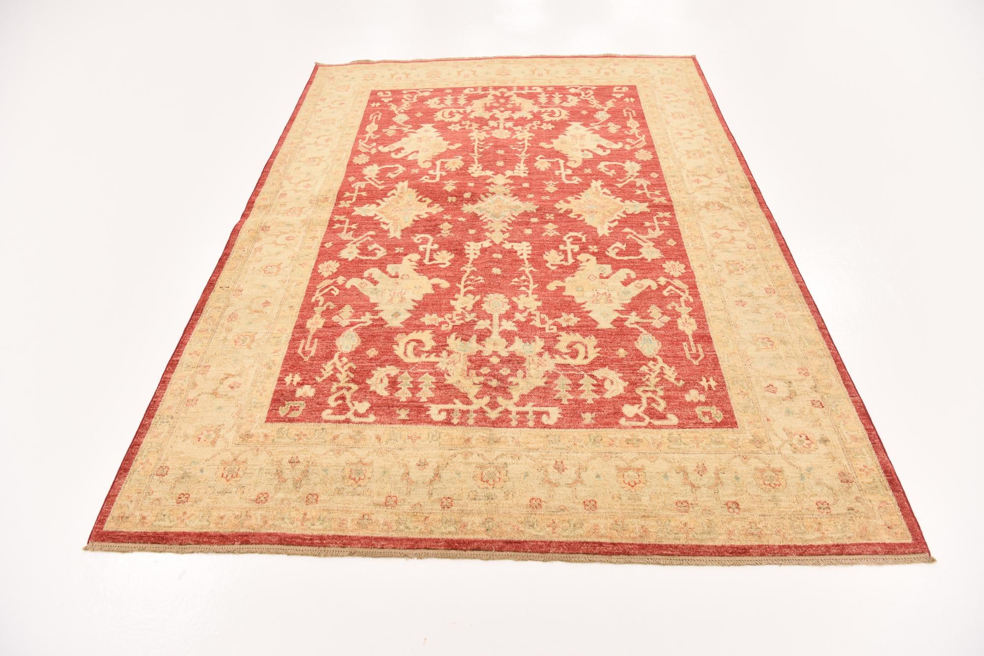 5' 8 x 8' Hand Knotted Peshawar Ziegler Rug