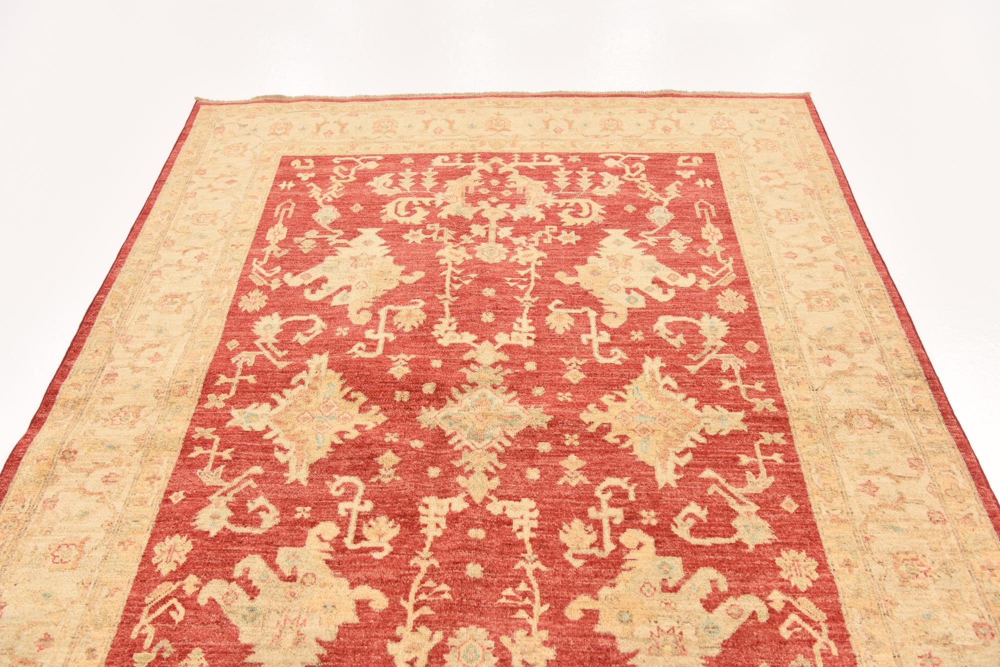 5' 8 x 8' Hand Knotted Peshawar Ziegler Rug