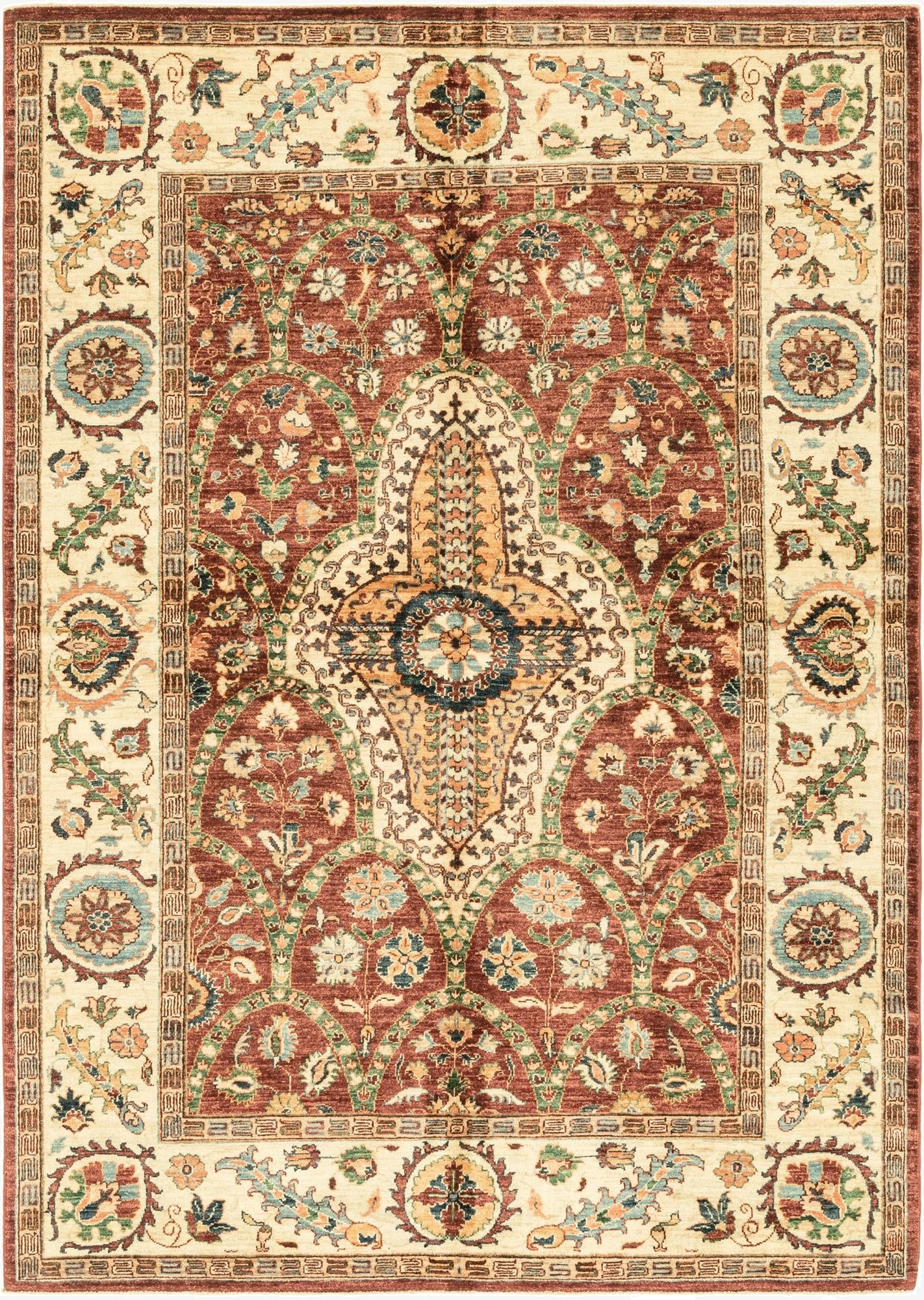 5' 7 x 8'  Hand Knotted Peshawar Ziegler Rug