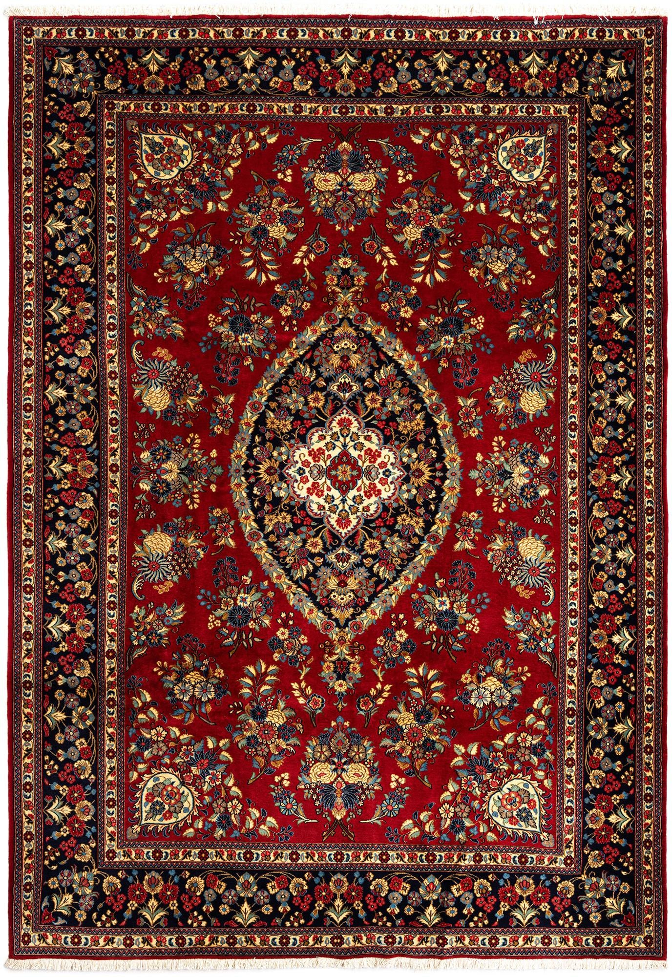 6' 9 x 9' 8 Hand Knotted Qom Persian Rug
