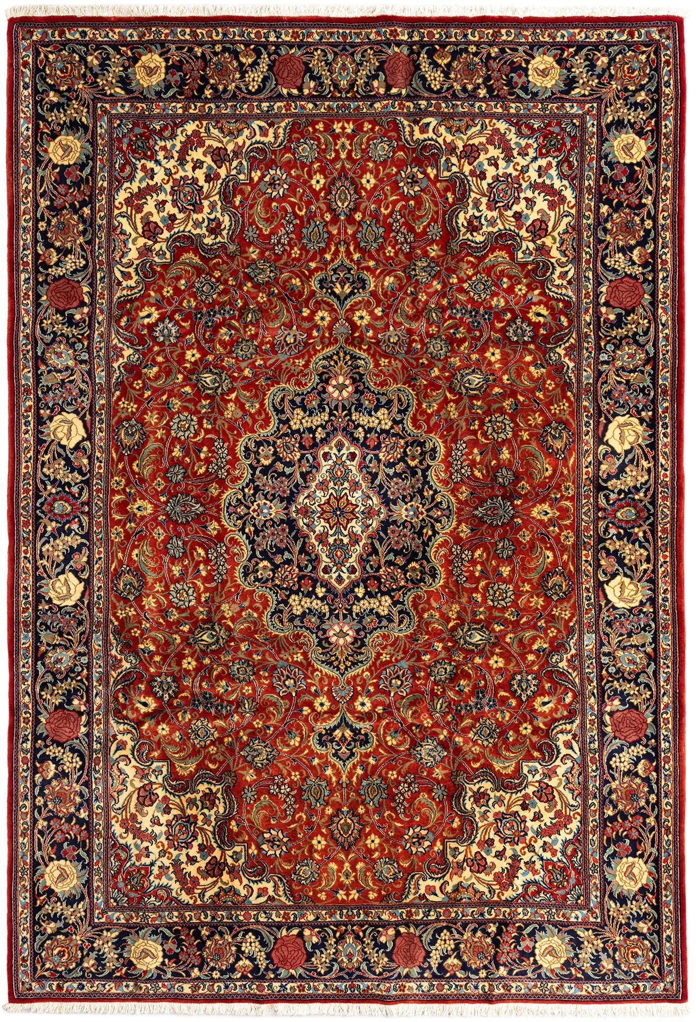 6' 7 x 9' 9 Hand Knotted Qom Persian Rug