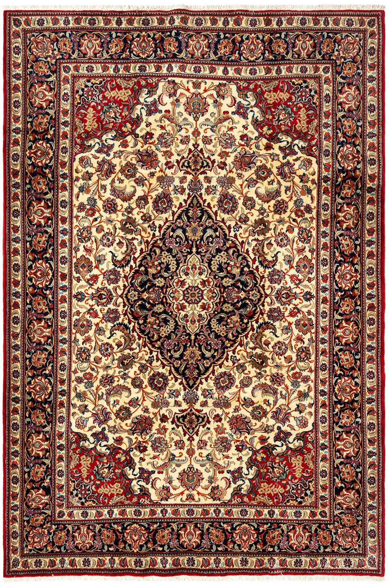 6' 9 x 9' 8 Hand Knotted Qom Persian Rug