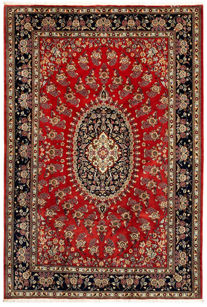 6' 8 x 9' 9 Hand Knotted Qom Persian Rug