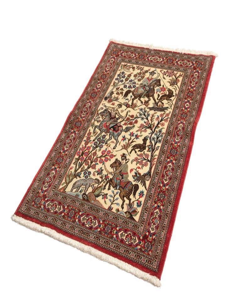 Detail image of 3' 5 x 5'  Hand Knotted Qom Persian Rug