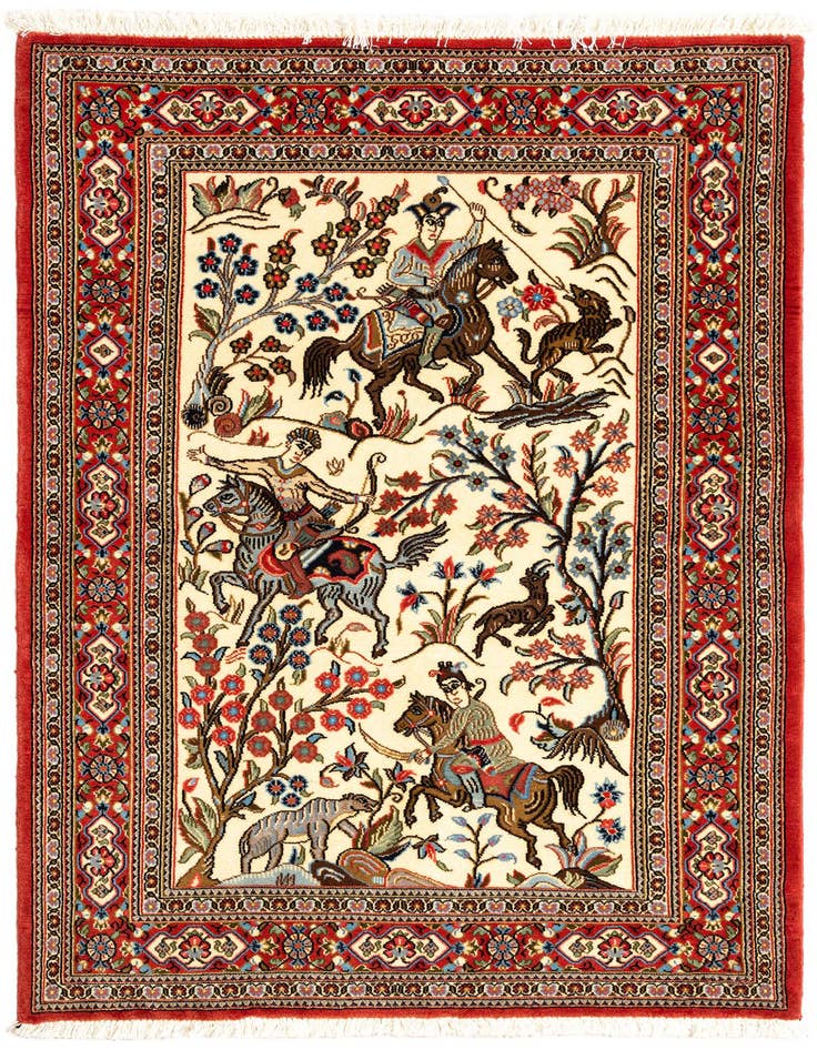 Detail image of 3' 5 x 5' Hand Knotted Qom Persian Rug
