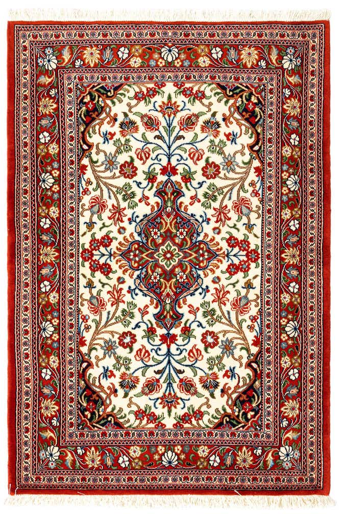 3' 4 x 4' 10 Hand Knotted Qom Persian Rug