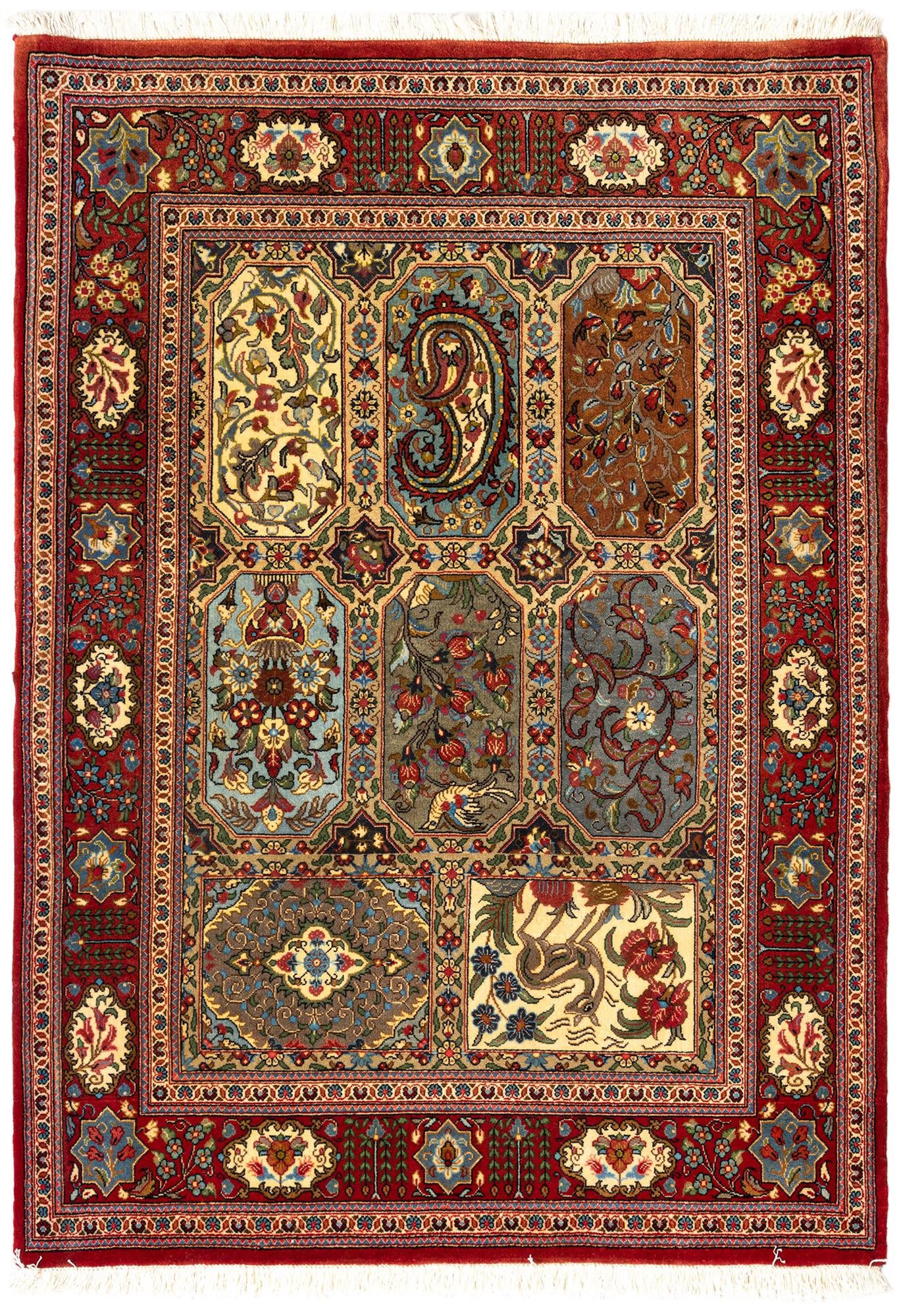 3' 7 x 5' 1 Hand Knotted Qom Persian Rug