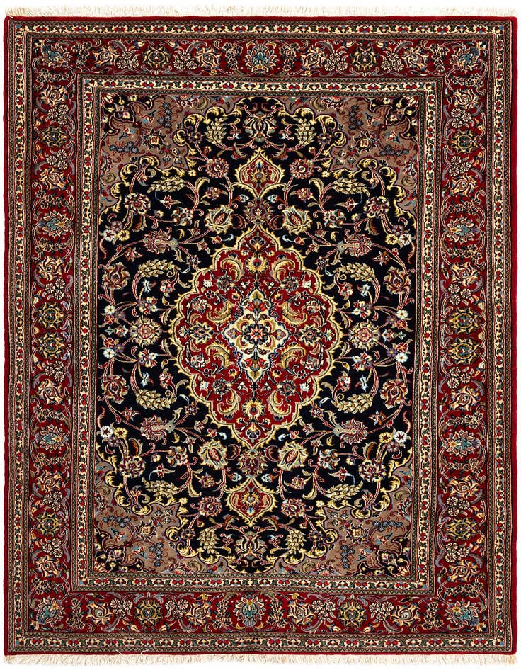 Detail image of 4' 8 x 6' 11 Hand Knotted Qom Persian Rug