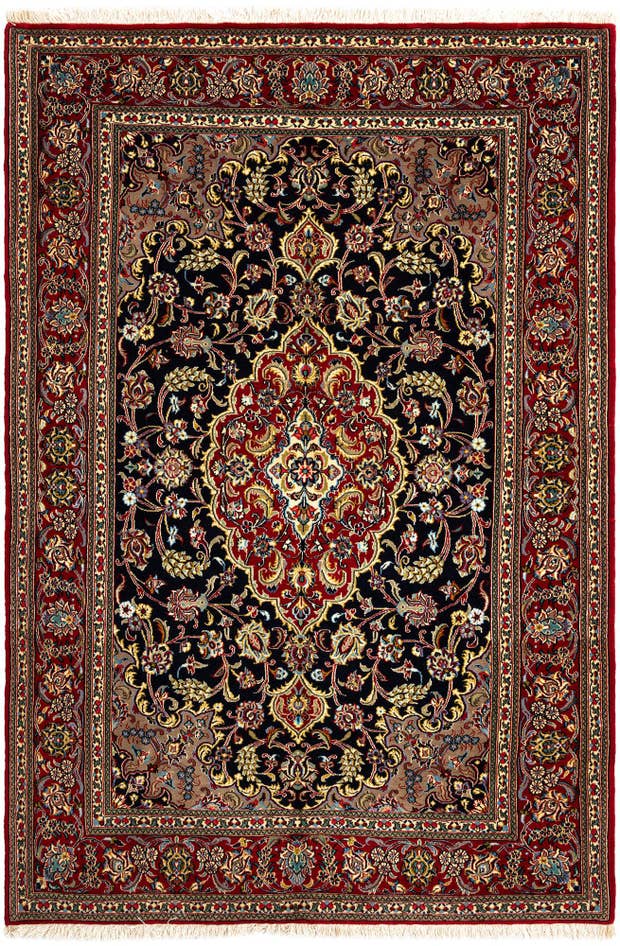 Detail image of 4' 8 x 6' 11 Hand Knotted Qom Persian Rug
