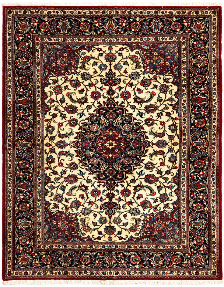 Detail image of 4' 8 x 6' 11 Hand Knotted Qom Persian Rug