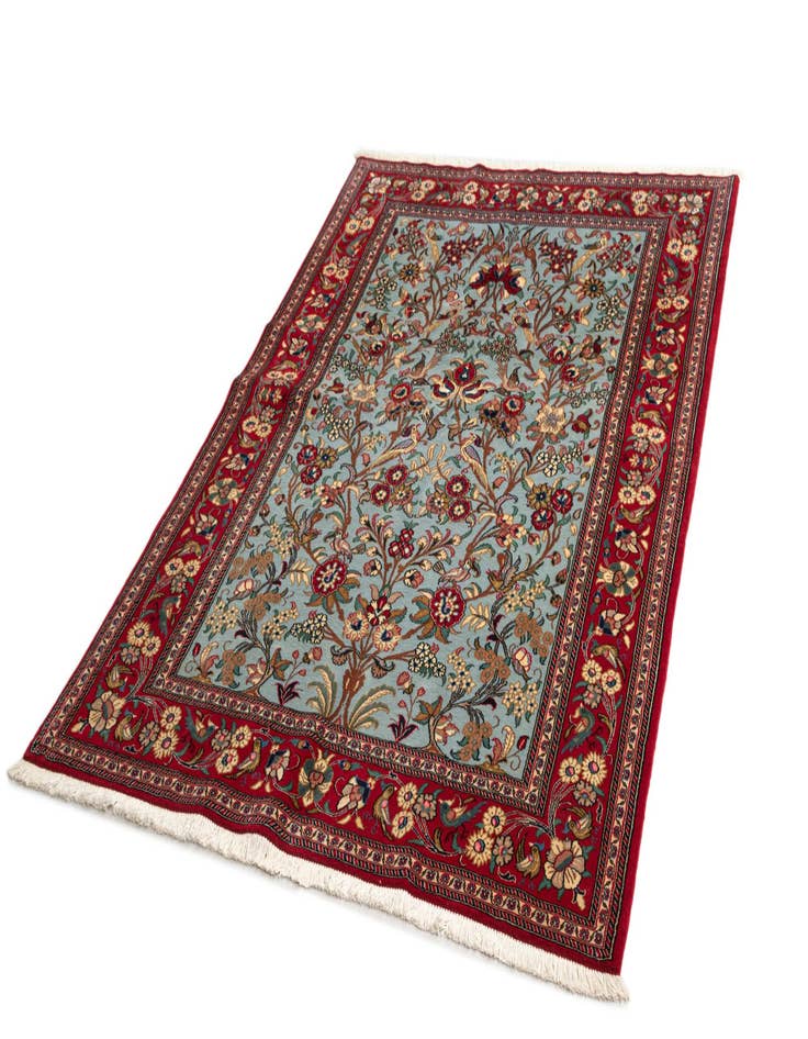 Detail image of 4' 9 x 7'  Hand Knotted Qom Persian Rug