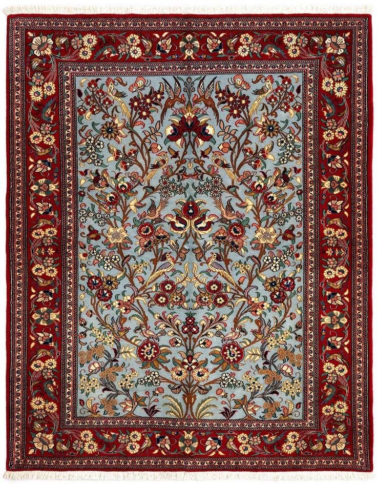 Detail image of 4' 9 x 7' Hand Knotted Qom Persian Rug