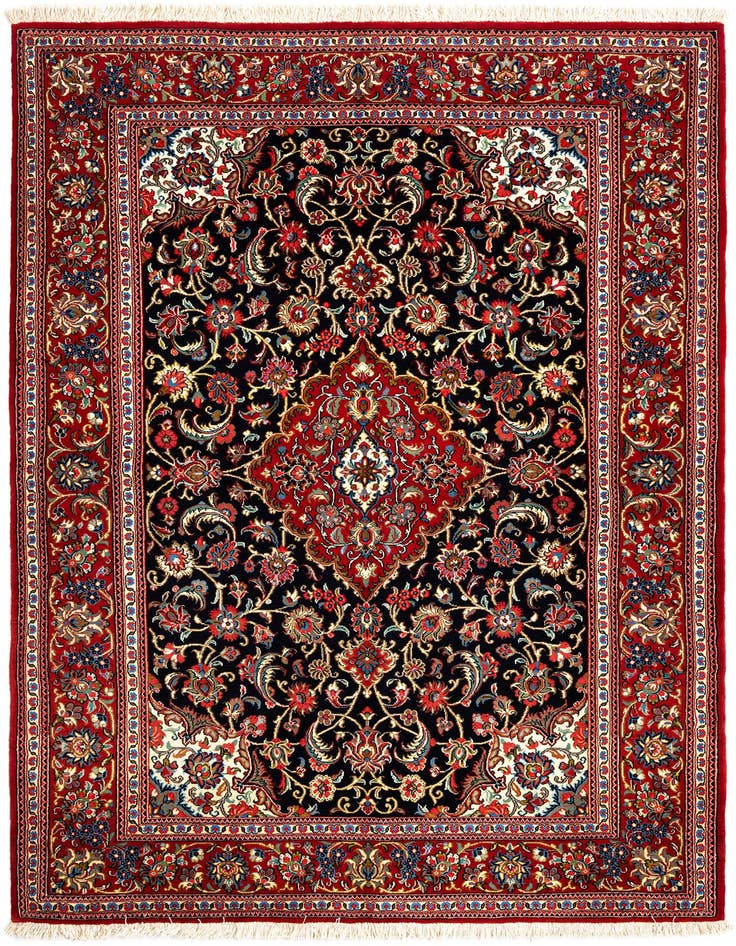 Detail image of 4' 8 x 6' 9 Hand Knotted Qom Persian Rug