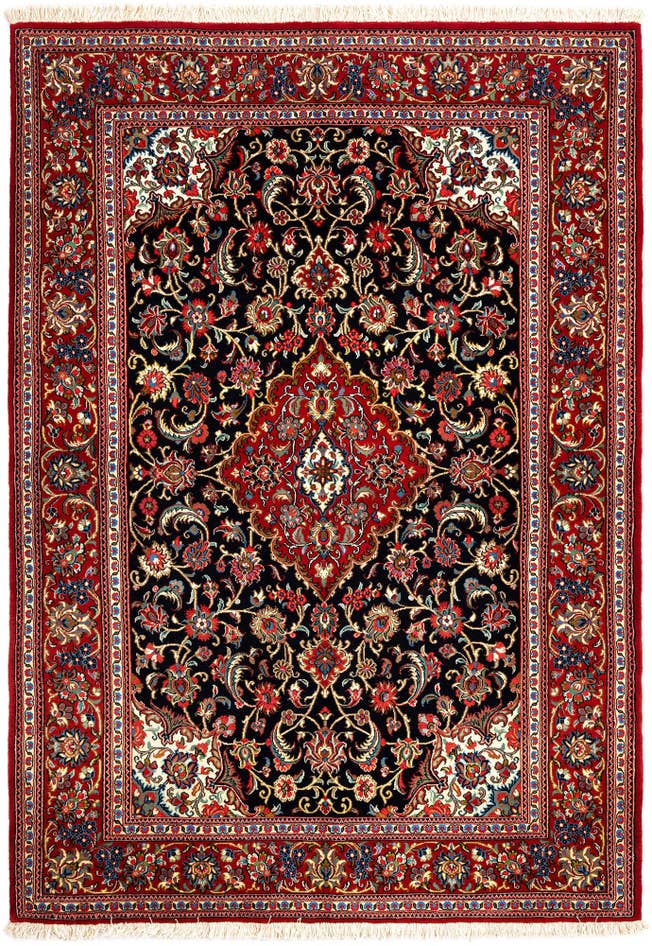 Detail image of 4' 8 x 6' 9 Hand Knotted Qom Persian Rug