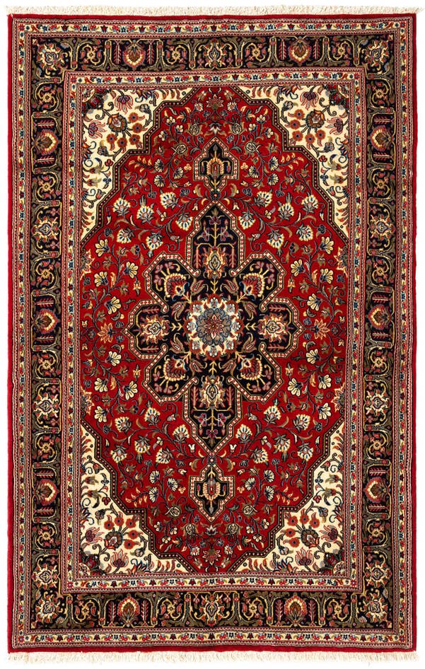 Detail image of 4' 5 x 6' 10 Hand Knotted Qom Persian Rug
