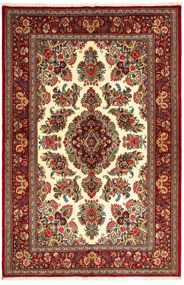 Detail image of 4' 9 x 7' 1 Hand Knotted Qom Persian Rug