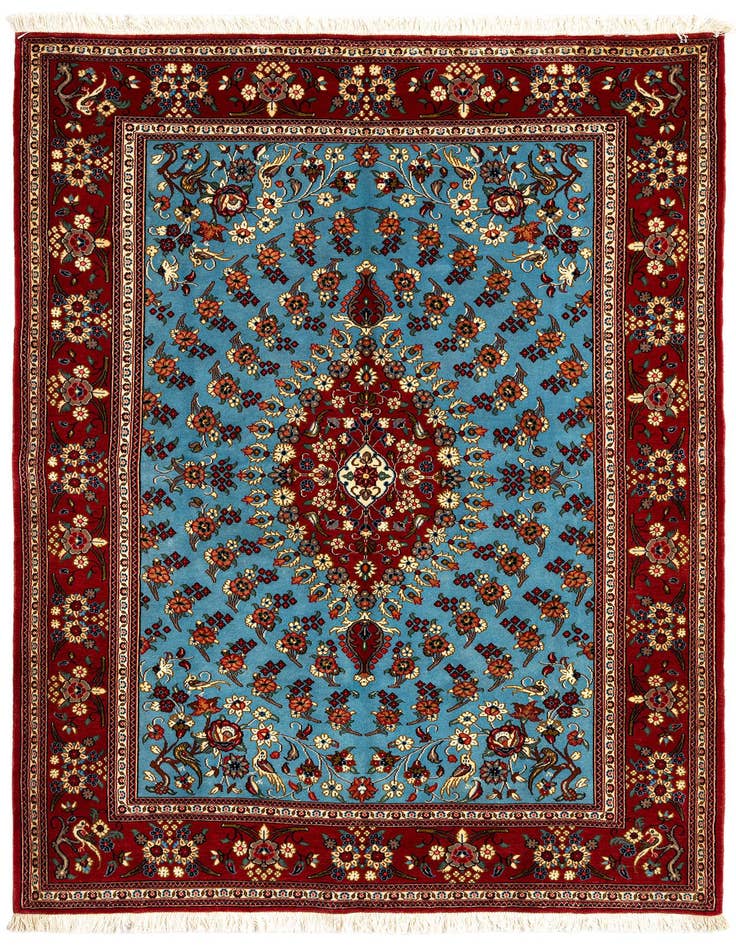 Detail image of 4' 8 x 7' Hand Knotted Qom Persian Rug