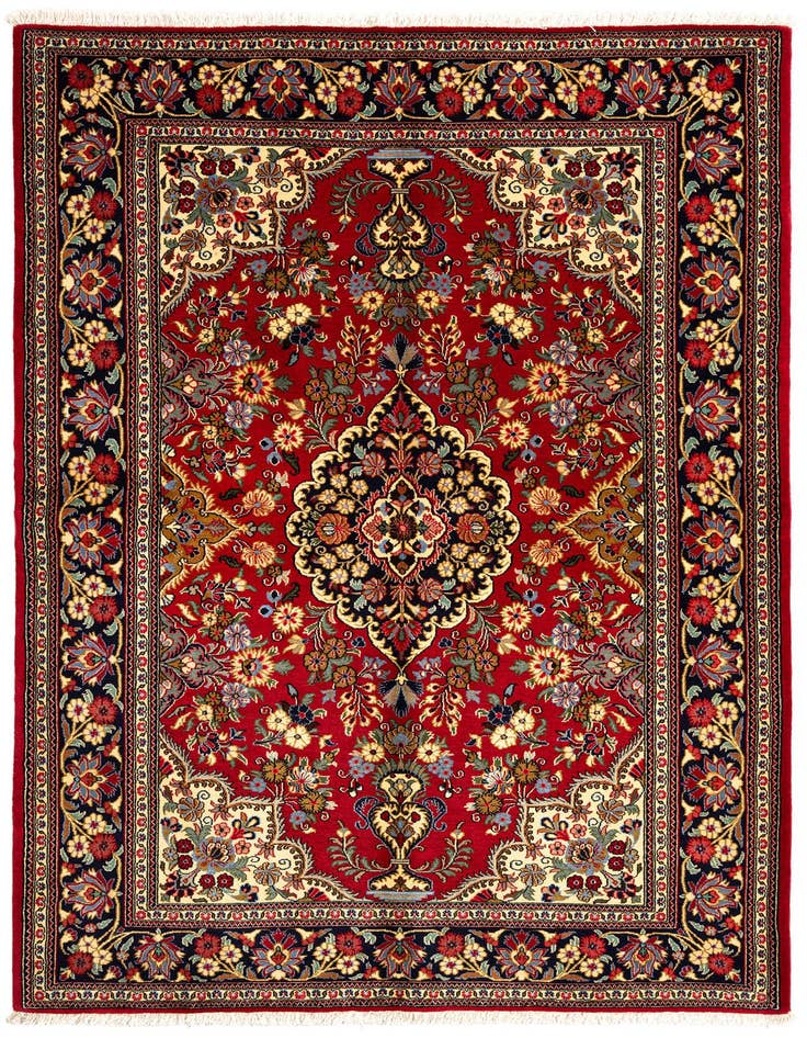 Detail image of 4' 9 x 7' Hand Knotted Qom Persian Rug