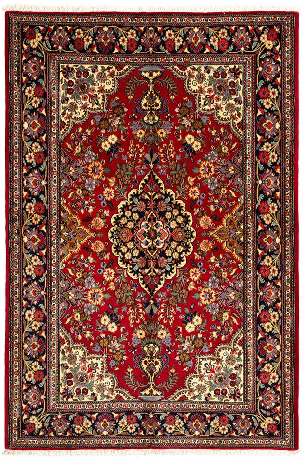 Detail image of 4' 9 x 7' Hand Knotted Qom Persian Rug