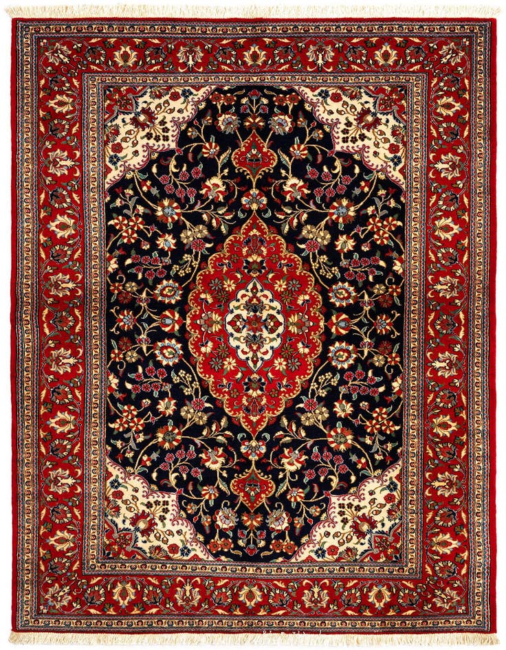 Detail image of 4' 9 x 6' 11 Hand Knotted Qom Persian Rug
