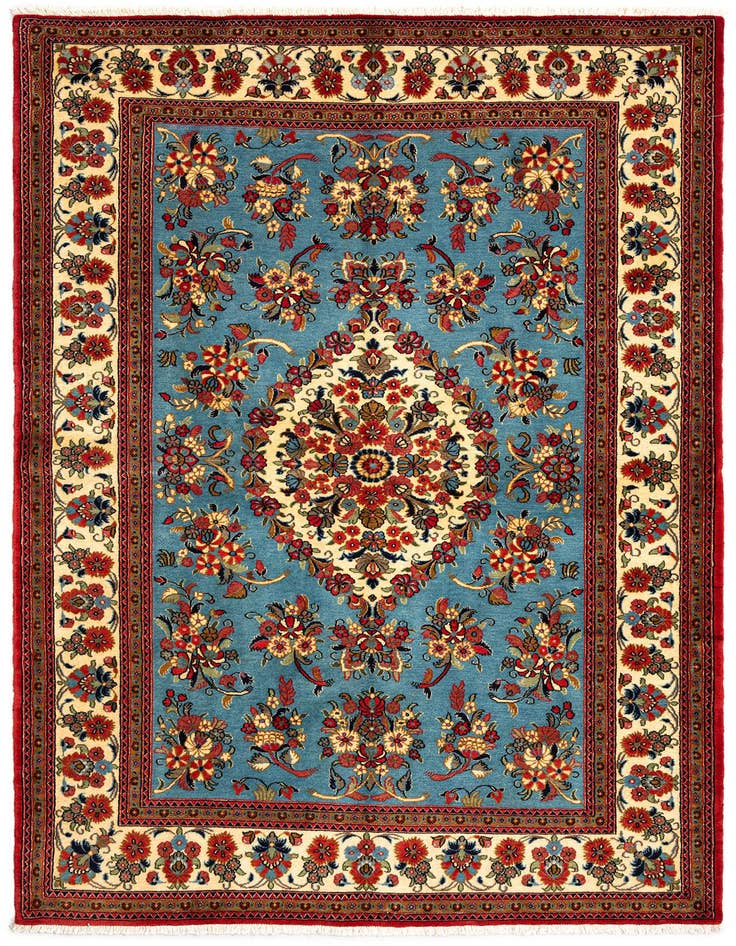 Detail image of 4' 9 x 7' Hand Knotted Qom Persian Rug