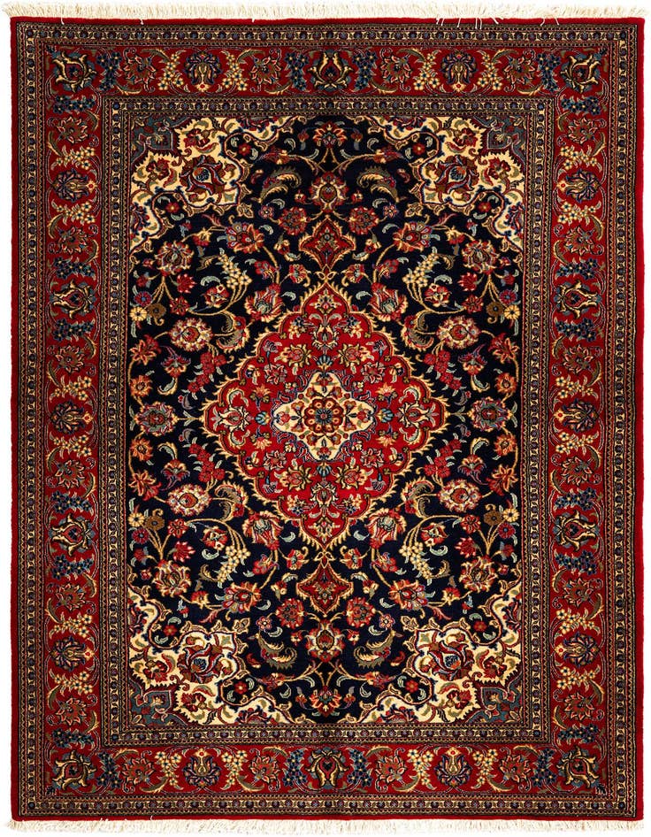 Detail image of 4' 8 x 6' 9 Hand Knotted Qom Persian Rug