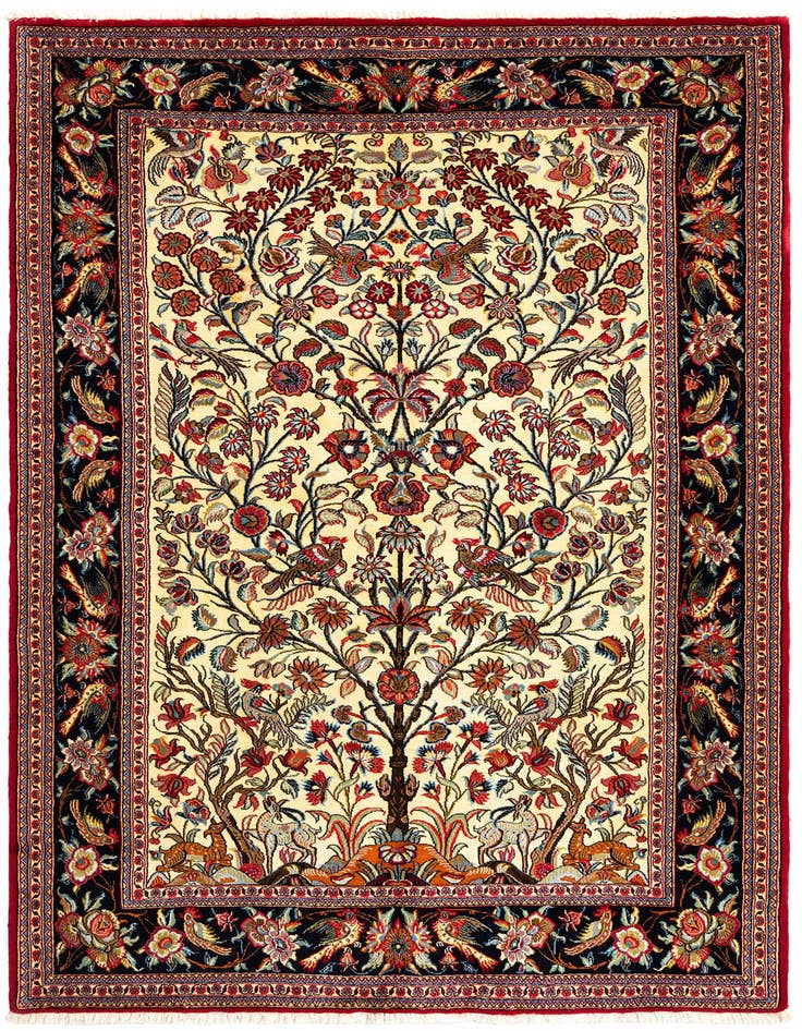 Detail image of 4' 8 x 6' 11 Hand Knotted Qom Persian Rug