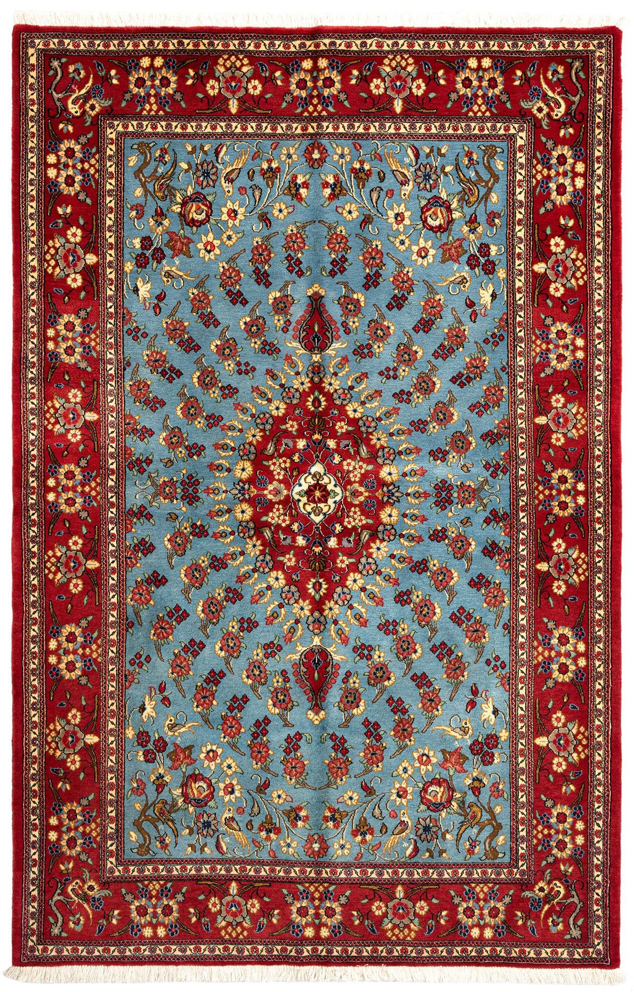 4' 8 x 7' 3 Hand Knotted Qom Persian Rug