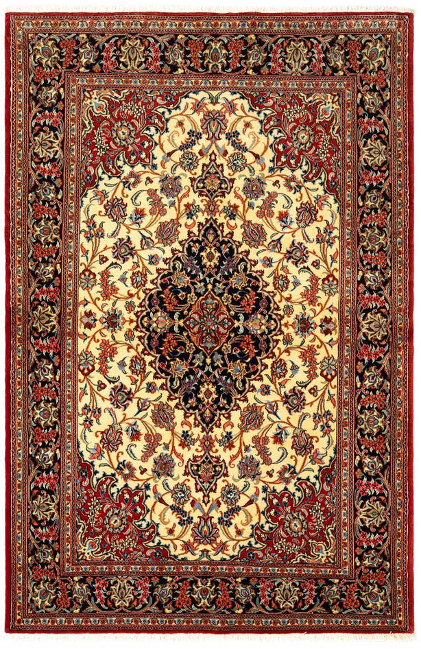 Detail image of 4' 8 x 6' 11 Hand Knotted Qom Persian Rug
