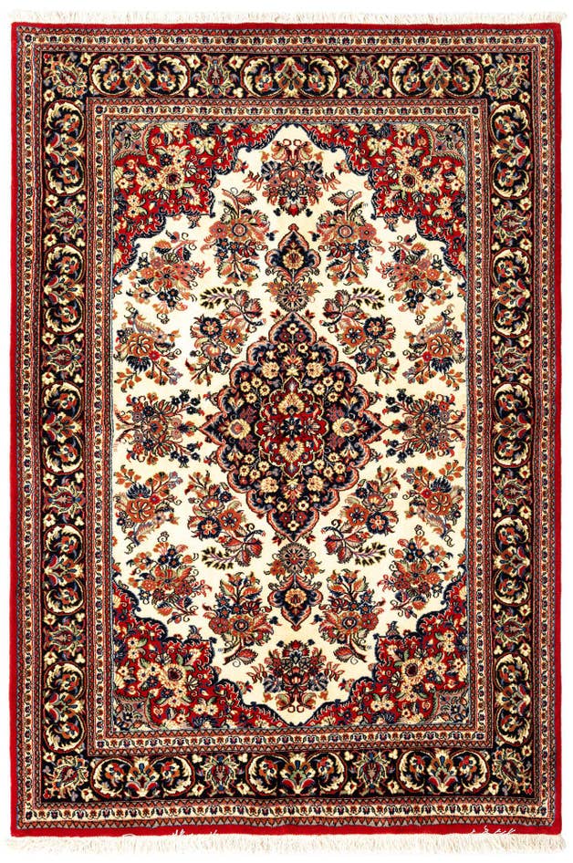 Detail image of 4' 5 x 6' 6 Hand Knotted Qom Persian Rug
