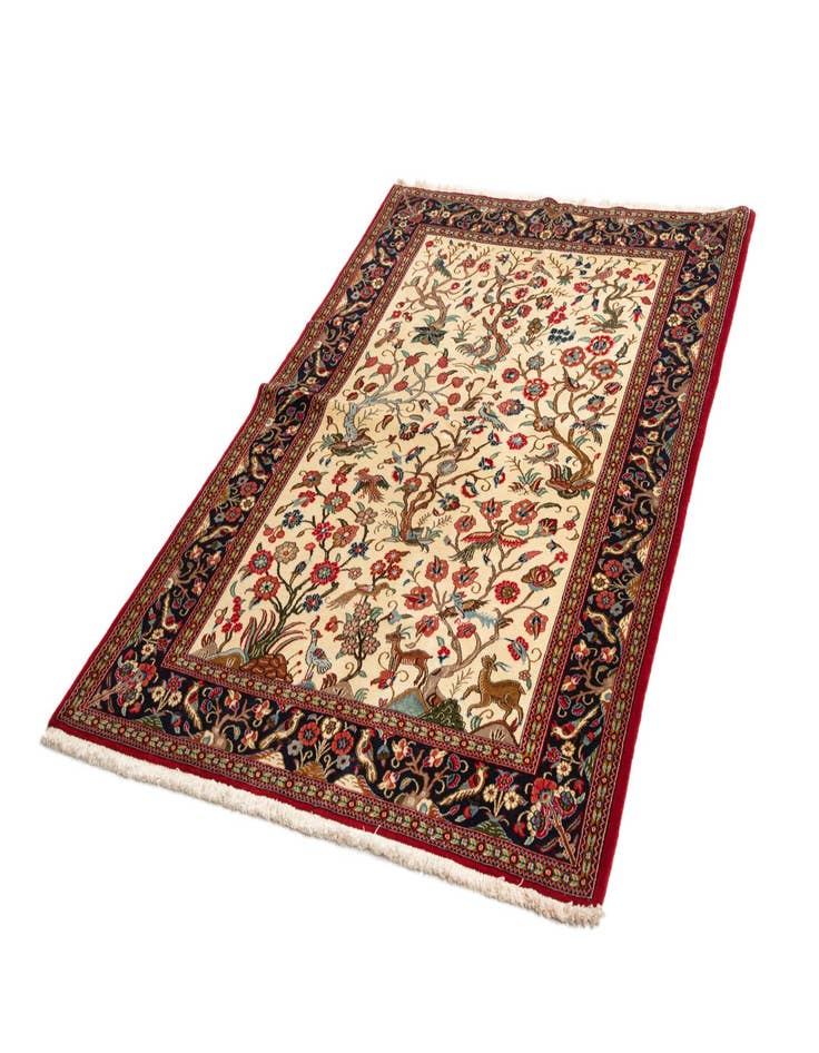 Detail image of 4' 8 x 7'  Hand Knotted Qom Persian Rug