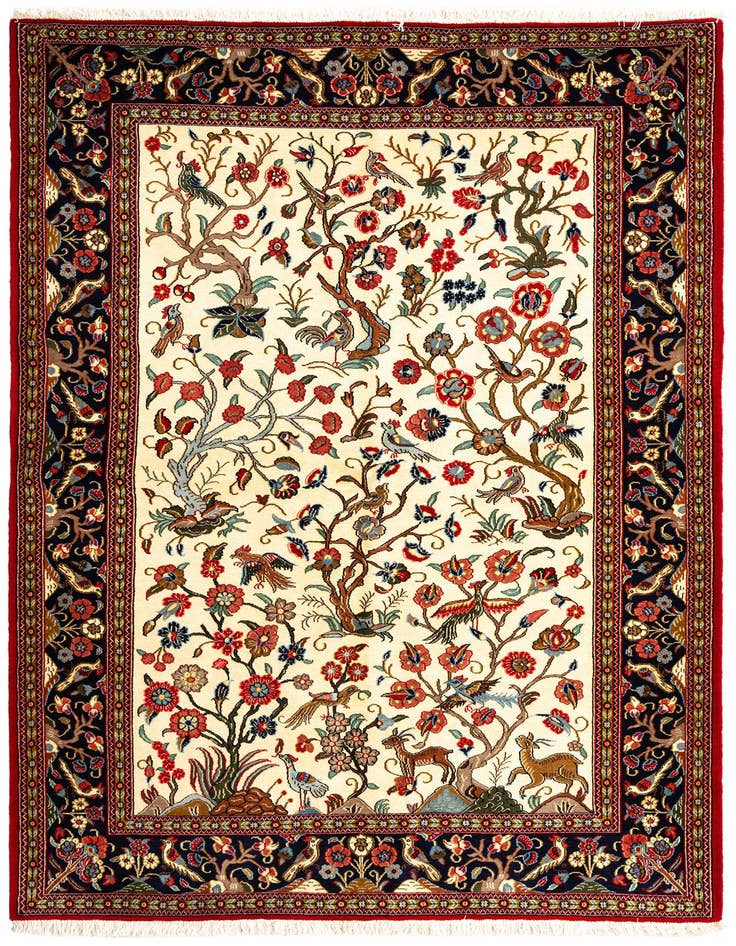 Detail image of 4' 8 x 7' Hand Knotted Qom Persian Rug