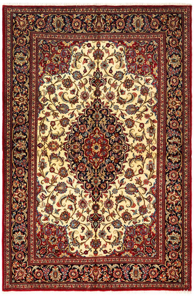 Detail image of 4' 9 x 7' Hand Knotted Qom Persian Rug